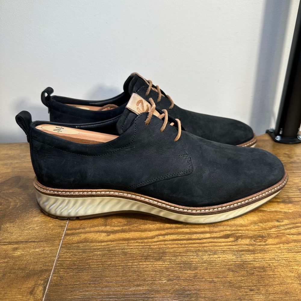 ECCO ST.1 Hybrid Lite Men Black Nubuck Leather Plain Toe Derby Shoes EU 43 US 9